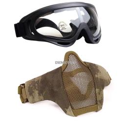 Máscara de tiro óculos resistência ao impacto airsoft combate malha aço máscara proteção tático paintball meia máscara facial conjunto - Image 5