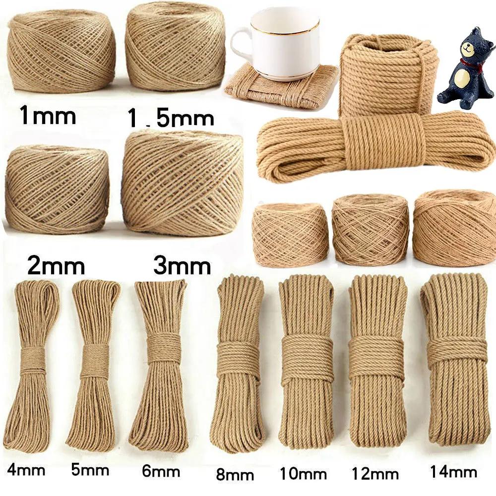 Fio de juta para artesanato DIY, 100% natural, corda de cânhamo, cordão, jardinagem, rede, decoração de casa, 1-14mm - Image 1