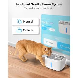 Wireless Connected Water Fountain para Cat, fonte de água automática Pet, bandeja de aço inoxidável, peso Sensor, App, 84oz, 2.5l - Image 4