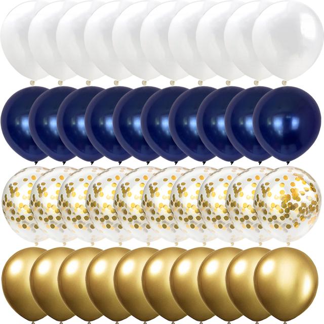 Decoração Elegante com 40 Balões de Metal para Revelação de Gênero: Ouro, Azul e Branco para Casamentos, Dia dos Namorados e Aniversários