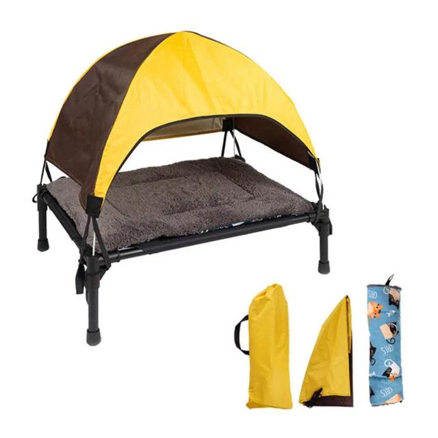 Cama Dobrável Elevada para Cães com Dossel Removível e Saco de Transporte para Acampamento
