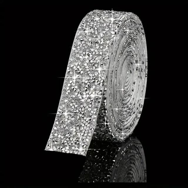 Rolo Autoadesivo de Glitter Cristal com Strass para DIY e Artesanato em Carros, Telefones e Câmeras