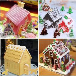 3d casa de natal molde de chocolate casa de gengibre forma bolo decoração molde de silicone diy biscoitos estêncil bandeja de cozimento - Image 3