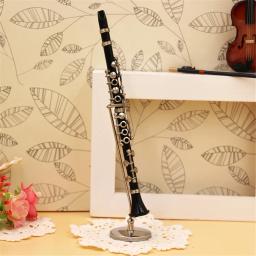 Mini clarinete com caixa de couro preta, instrumento musical em miniatura, mesa, acessórios para suporte, presentes para decoração - Image 2