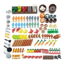 Dly mini figuras de bloco de construção de alimentos pão peixe frutas frango caranguejo cachorro-quente bolo pizze caixa de cenoura brinquedos criativos peças de cidade tijolo - Image 2