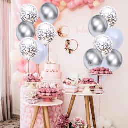 Látex balão conjunto adequado para festas de aniversário e cerimônia de casamento, metal, prata, glitter, prata, branco, 10 ", 30pcs - Image 4
