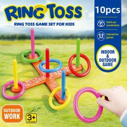 Conjunto de jogo de lançamento de anel esportivo de plástico colorido com 5 anéis festa de aniversário jogando jogos de quintal para crianças adultos brinquedos educativos ﻿ - Image 1