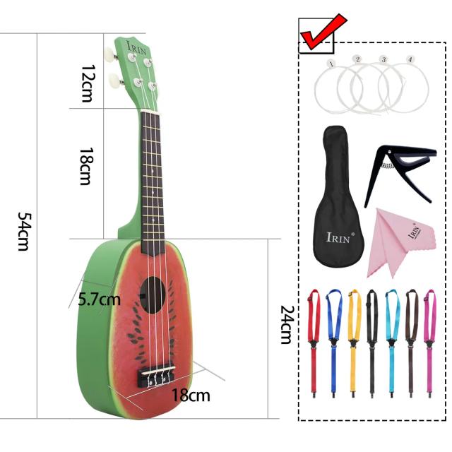 Ukulele Havaiano IRIN para Iniciantes com Design de Desenhos Animados, Mini Instrumento de Cordas e Bolsa, 21 Polegadas - Presente Infantil Ideal