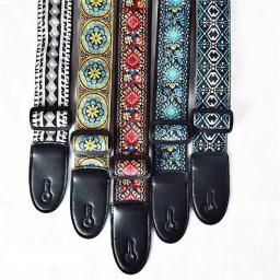 Bordado Print Guitar Strap Estilo étnico Vintage Alça ajustável para Guitarra Elétrica Folk Baixo Ukulele Guitar Acessórios - Image 3