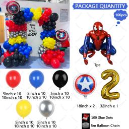 Spider-Man Themd Balloon Garland Arch Kit para Crianças, Balões de Látex, Vermelho, Azul, Decoração para Festa de Aniversário, Super-herói, 1-9, 106Pcs - Image 5