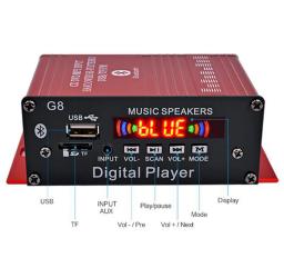 G8-Car Amplificador de Potência Digital com Controle Remoto, 4 Canais, DC 12V, 200W, HiFi, Áudio, Estéreo, Bluetooth, AUX, USB, TF, FM, MP3 - Image 2
