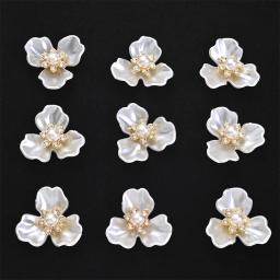 Charms flores elegantes com pérolas imitação e strass, artesanato DIY, roupas, chapéus, acessórios de cabelo, 25x27mm, 20pcs - Image 3
