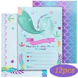 Sereia temático aniversário convite convites, 12 Envelopes, Girls Party Supplies - Image 1