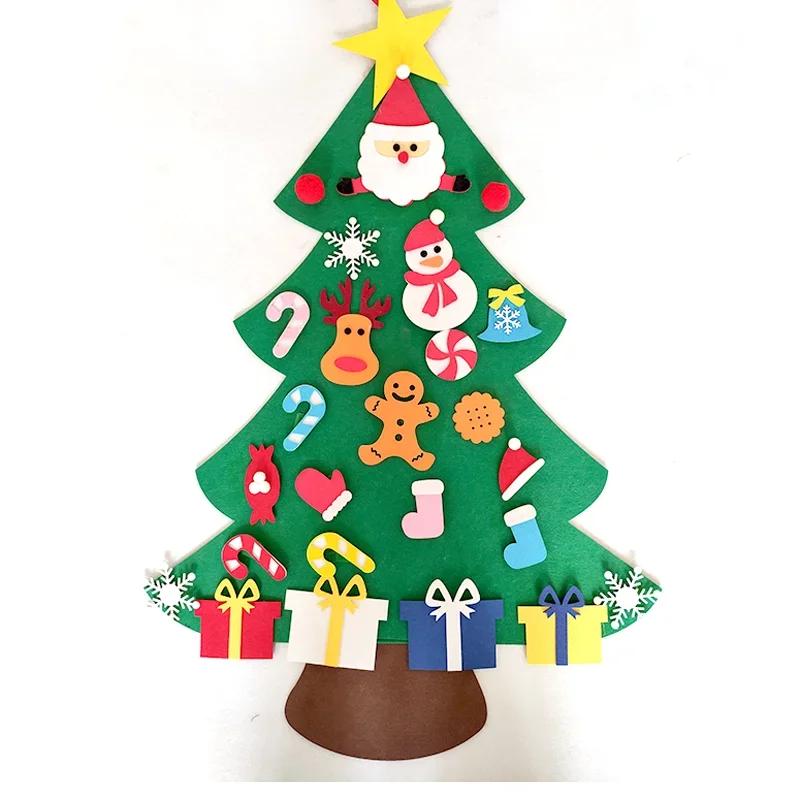 Feltro Natal árvore parede enfeites para crianças, DIY Xmas árvore, decoração de casa, presentes de ano novo, Papai Noel decoração - Image 1