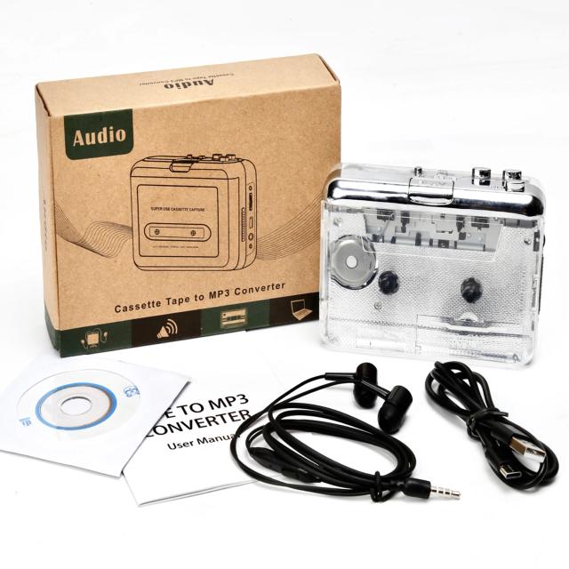 Ton010 Cassete Player Portátil para MP3 com Captura USB Transparente