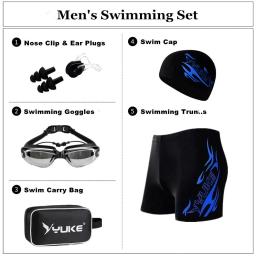 Conjunto de natação para homens, troncos, óculos, boné, bolsa de transporte, roupa de banho, shorts, maiô, boxers de praia, maiô plus size - Image 4