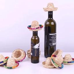 Chapéu de palha para vinho, mini chapéu mexicano, utensílios de cozinha, festa de casamento bonito, decoração de mesa, acessórios boneca - Image 2