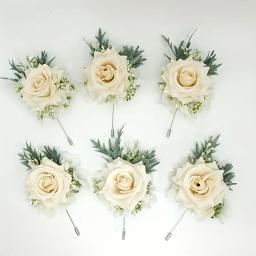 Champagne pulso Corsage e Boutonniere Set, Rose Flores do casamento Acessórios, adequado para a noiva, dama de honra, homem, noivo, 1 pc, 6pcs - Image 1