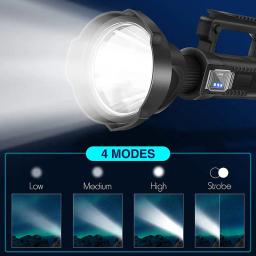 Lanterna recarregável de led de alta intensidade, luz super brilhante com 4 modos, pod, à prova large, grande sear, com tripé - Image 4