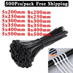 Self-Locking Plastic Nylon Tie, Black Cable Tie, Fixação Ring Zip Wraps Strap, Nylon Cable Tie, 5x300mm, 8x200mm, 5x400mm, 500 pcs - Image 1