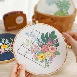 Kit Flor Bordado para Iniciantes, DIY Ponto Cruz Set, Costura Impressa, Artesanato de Arte, Hanging Picture, Home Decor, 20cm Frame - Image 2
