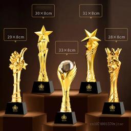 Personalizado Ouro-chapeamento Resina Troféu Prêmio Lembrança, Excelente Caráter, Decoração Para Casa, Criativo, Base De Cristal, Gravura 1Pc - Image 3