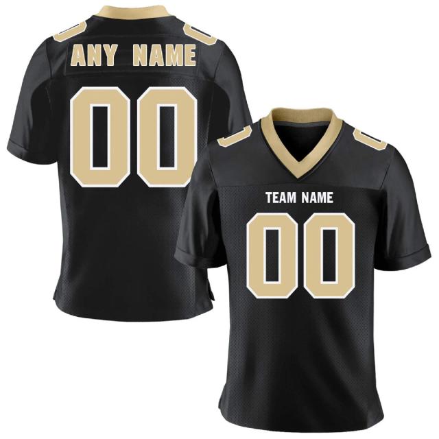 Camisa de Futebol Americano Personalizada em Branco, Ouro e Preto com Nome e Número da Equipe – Uniforme Respirável para Adultos e Crianças, O Presente Ideal para Fãs