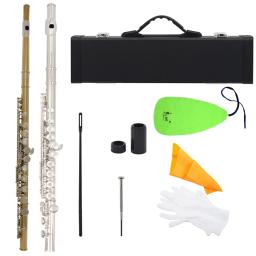 Cupronickel banhado a prata flauta de concerto, C instrumento de flauta, transversal com caixa E chave, luvas, pano de limpeza, 16 furos fechados - Image 1