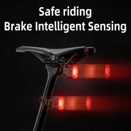 Rockbros inteligente bicicleta cauda luz traseira freio de parada automática ipx6 à prova dwaterproof água tipo-c carga ciclismo cauda lanterna traseira da bicicleta luzes led - Image 4