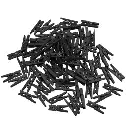 100pcs Prendedores de madeira pequenos clipes foto papel peg pin artesanato clipes para artesanato decoração, pendurado foto (preto) - Image 1