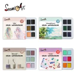 SeamiArt-Conjunto de Aquarela Monocromático para Pintura, 12 Cores, Pele, Oceano, Doces, Morandi, Pacote Simples, Artigos de Arte - Image 1