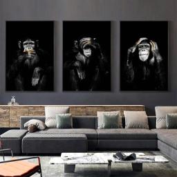 Pôster de tamanho grande, Pintura em Lona, Arte Mural, Dark 3 Pôsteres Engraçados de Macaco, Impressões para Sala de Estar, Decoração para Casa - Image 1