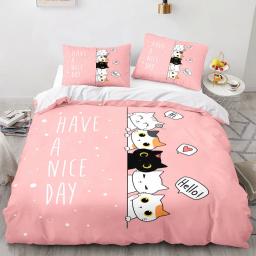 Gato dos desenhos animados conjunto de capa de edredão para animais de estimação gato capa de edredão bonito gatinho neon luz gato conjunto de cama 3d amante do gato colcha capa 2/3pcs - Image 3