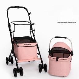 Carrinho de estimação de camada dupla, leve e dobrável, suprimentos separados para cães e gatos, carrinho de estimação para sair - Image 4