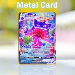 Pokemon cartão de metal pokemon letras ouro ferro jogando cartas gengar vmax rayquaza charizard pikachu vstar anime jogo presente brinquedos do miúdo - Image 4