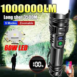 Lanterna tática de alta potência de longo alcance, lanterna LED recarregável, Zoomable Camping Torch, lâmpada de emergência ao ar livre, mais poderosa - Image 1