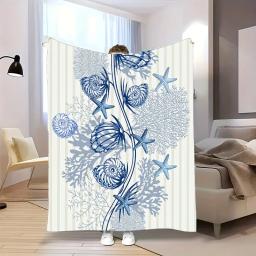 1 cobertor aconchegante estampado com padrão de estrela do mar e concha, macio e quente, adequado para cochecitos, viagens e ótimo presente para amigos, família - Image 4