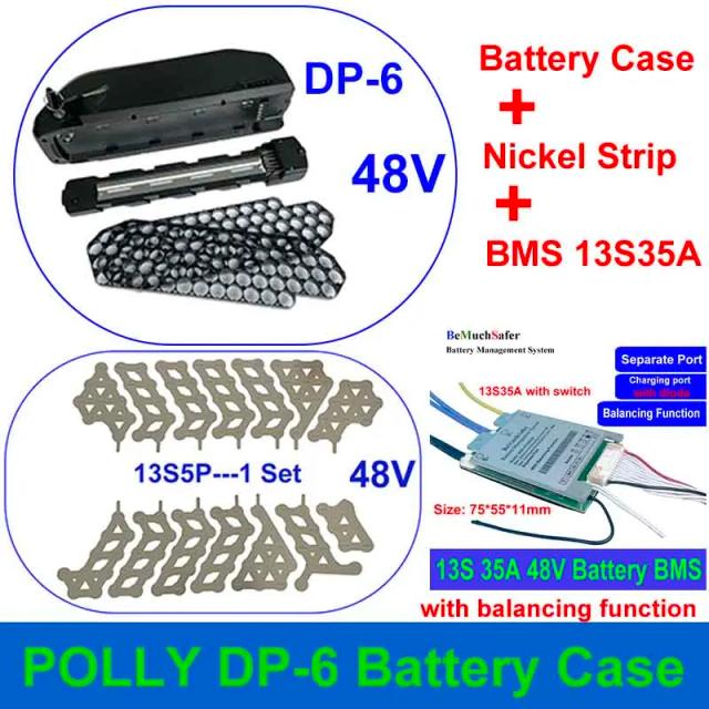 Caixa de Bateria POLLY para DIY DP6 - Vazia, com Fit para 18650 Cell, Níquel Strip e BMS, Ideal para 36V, 48V, 52V, 10S, 13S, 14S, 35A, 70 Peças