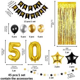 Kit balão confete de látex, preto e dourado, decoração de festa de aniversário, aniversário adulto, feliz 30, 40, 50 anos, 45 peças por conjunto - Image 6