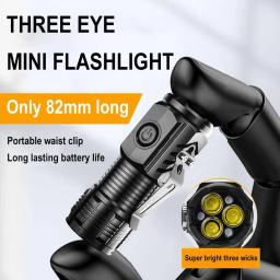 Mini lanterna LED portátil ao ar livre, altos lúmens, iluminação recarregável de três olhos, lanterna de longo alcance - Image 1