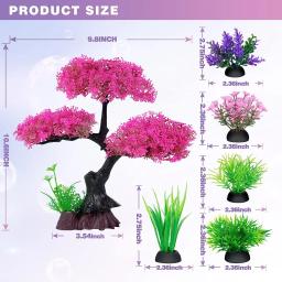 Plantas Plásticas artificiais para a decoração do aquário, suprimentos de decoração do aquário, flor de cerejeira rosa e grama - Image 2
