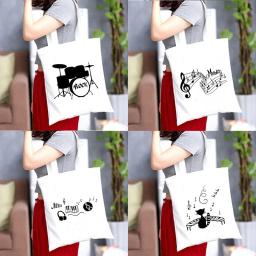 Saco de compras ecológico de impressão unilateral para mulheres, bolsa dobrável, portátil, conveniente sacola de armazenamento, geometria musical nota partitura - Image 1