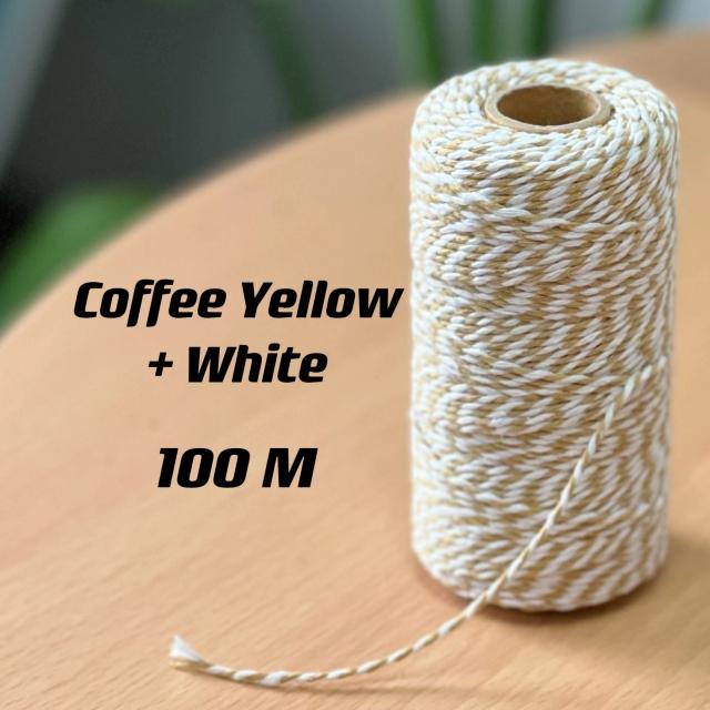 Corda de Algodão Natural para Macramé Colorido e Fio de Juta - Ideal para Projetos DIY, Embrulho e Decoração - 1 Rolo de 100m, 2mm
