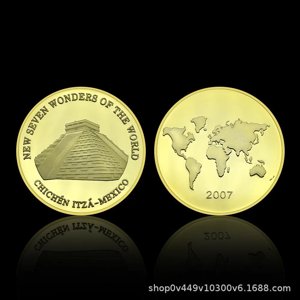 7 Maravilhas do Mundo Moedas Comemorativas, Pirâmide da Grande Muralha, Taj Mahal, Coliseu Romano, Presente do Festival, Coleção - Image 1