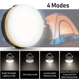 Led lanterna de acampamento usb recarregável portátil tenda luz 1800mah power bank com base ímã lanterna elétrica - Image 2