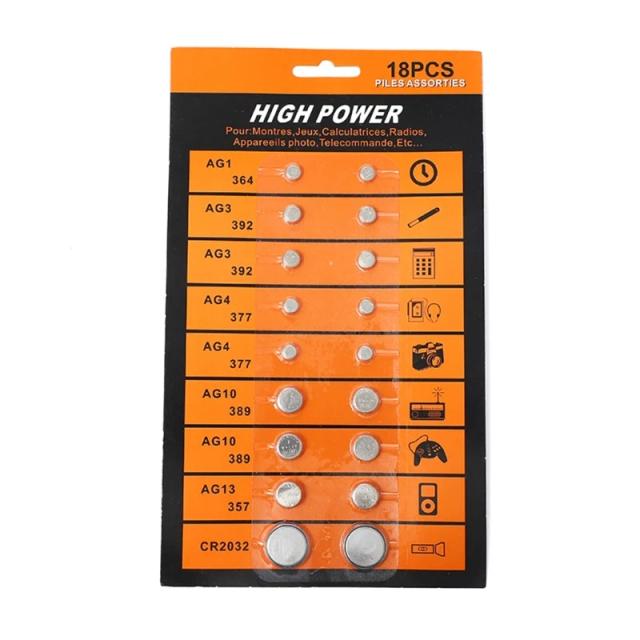 Kit de 18 Baterias de Botão AG1, AG3, AG4, AG10, AG13 e CR2032
