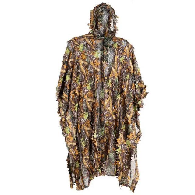 Terno Ghillie com Folhas 3D e Capa de Chuva Poncho para Camuflagem na Floresta e Fotografia de Animais e Aves