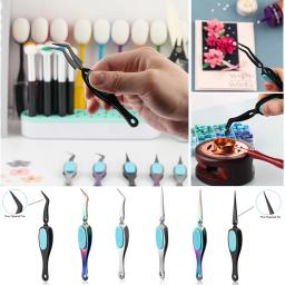 1pc de aço inoxidável curvado/reto pinças de ponta fina pinça de artesanato de aperto reverso para fazer cartão enfeites artesanais com facilidade - Image 1