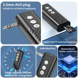 3 em 1 bluetooth 5.3 transmissor receptor adaptador 3.5mm aux jack para alto-falantes do carro receptor de música áudio suporte tf cartão jogar volta - Image 2