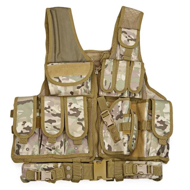 Colete Tático Militar Masculino com Camuflagem para Paintball, Assalto e Caça - Porta-Placa e Coldre Inclusos